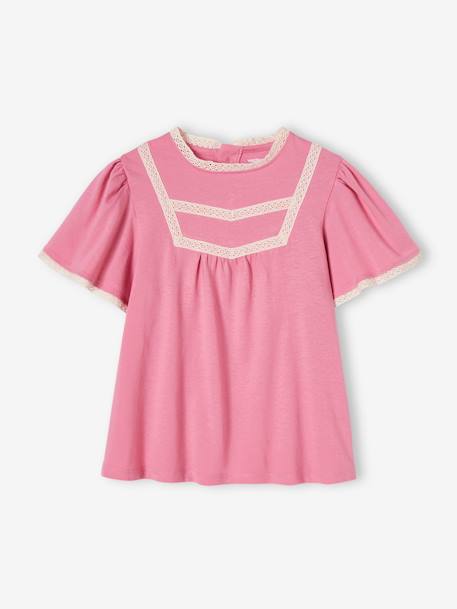 Meisjes-bloes-T-shirt met opengewerkte details snoepjesroze - vertbaudet enfant 