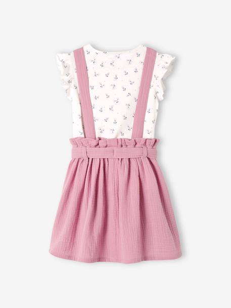 Set meisjesshirt met strepen + rok van katoengaas indigoblauw+lila+saliegroen - vertbaudet enfant 
