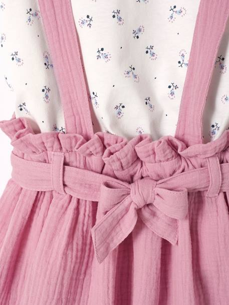 Set meisjesshirt met strepen + rok van katoengaas indigoblauw+lila+saliegroen - vertbaudet enfant 