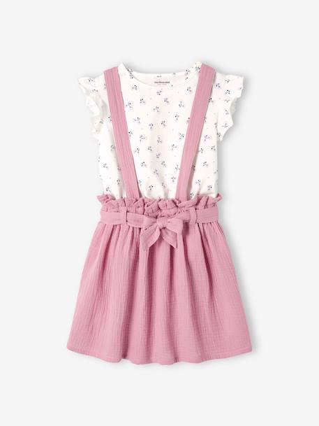 Set meisjesshirt met strepen + rok van katoengaas indigoblauw+lila+saliegroen - vertbaudet enfant 