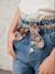 Paperbag jeans met bloemenriem voor meisjes denimgrijs+onbewerkt denim+stone+zwart - vertbaudet enfant 