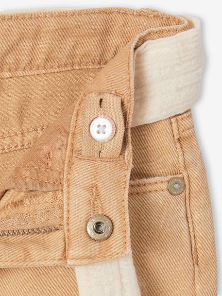 'Mom fit' broek en sjaalriem van katoengaas voor meisjes mosterdgeel+perzik+roze - vertbaudet enfant 