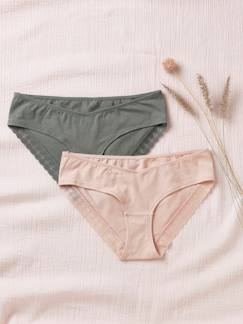 Zwangerschapskleding-Lingerie-Slip, shorty-Set van 2 zwangerschaps-shorts in rekbaar katoen en kant