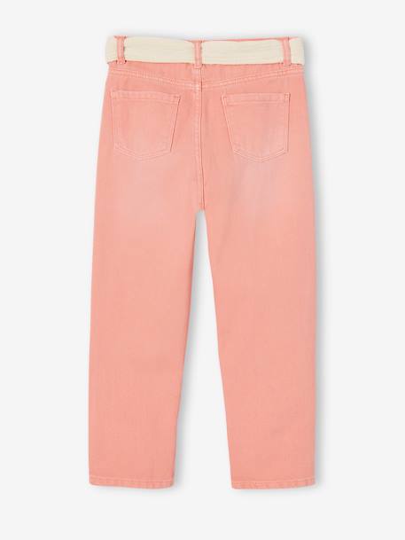 'Mom fit' broek en sjaalriem van katoengaas voor meisjes mosterdgeel+perzik+roze - vertbaudet enfant 
