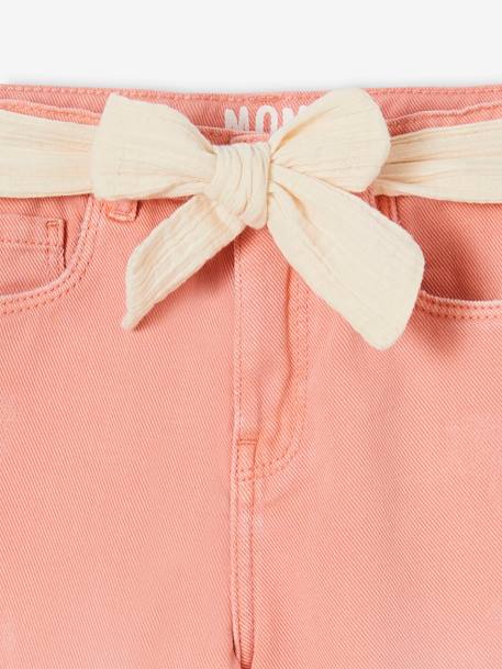 'Mom fit' broek en sjaalriem van katoengaas voor meisjes mosterdgeel+perzik+roze - vertbaudet enfant 