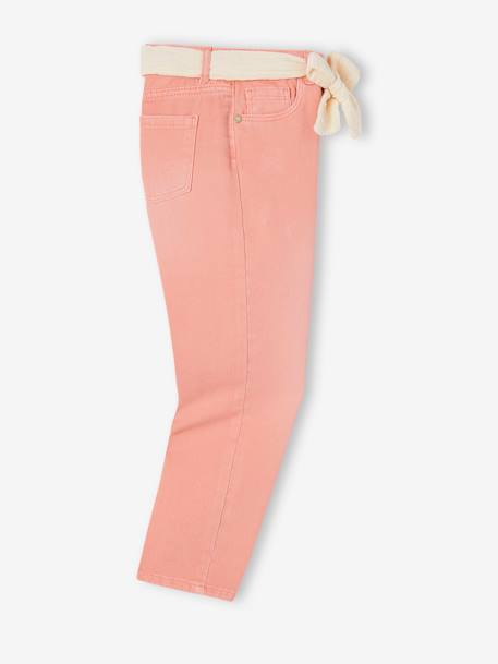 'Mom fit' broek en sjaalriem van katoengaas voor meisjes mosterdgeel+perzik+roze - vertbaudet enfant 
