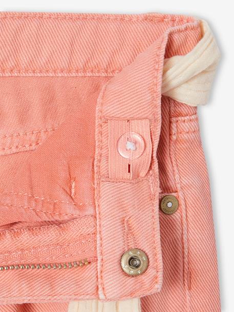'Mom fit' broek en sjaalriem van katoengaas voor meisjes mosterdgeel+perzik+roze - vertbaudet enfant 