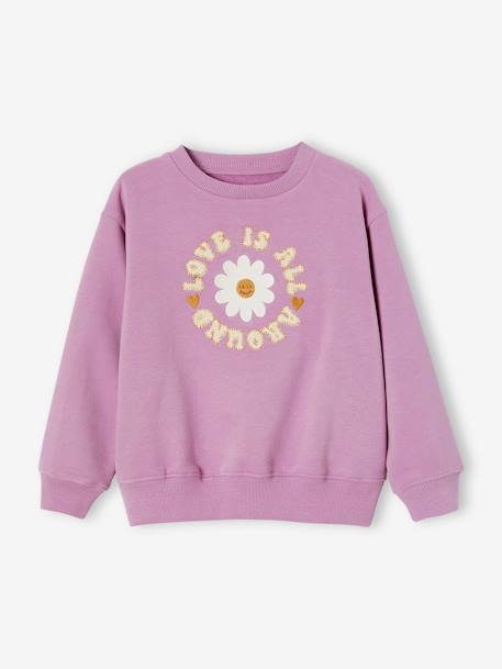 Sweater met blomenmotief in lusjesstof zachtpaars - vertbaudet enfant 