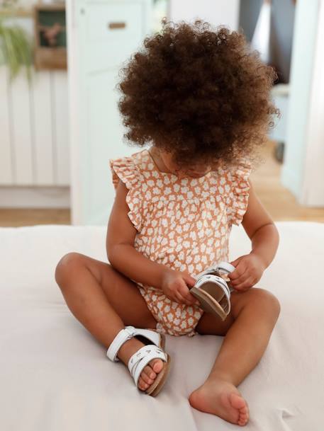 Leren meisjessandalen met klittenband wit - vertbaudet enfant 