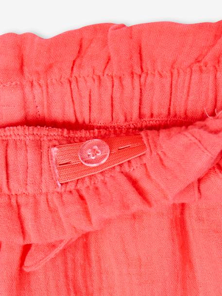 Meisjesshort in 'paperbag'-stijl, van katoengaas beige+felblauw+koraal+saliegroen - vertbaudet enfant 