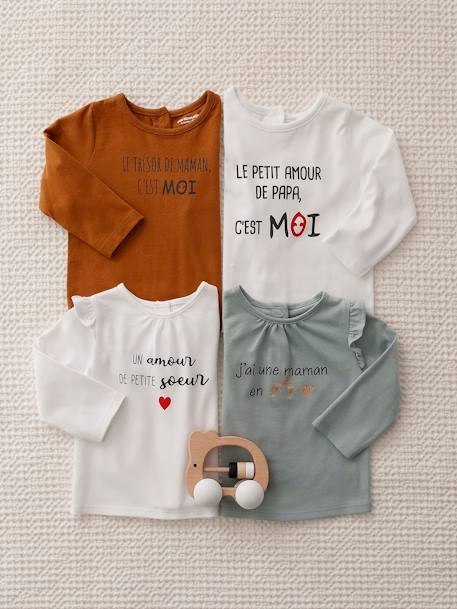 T-shirt met lange mouwen en tekst voor baby's gemêleerd grijs+wit - vertbaudet enfant 