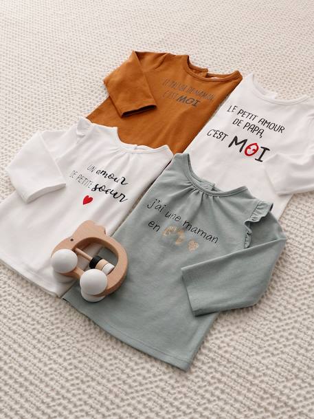 T-shirt met lange mouwen en tekst voor baby's gemêleerd grijs+wit - vertbaudet enfant 