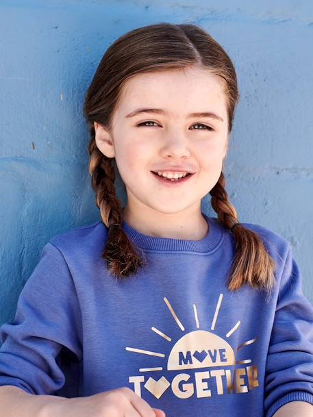 Sportief sweatshirt met 'zonsopgang' voor meisjes blauw - vertbaudet enfant 