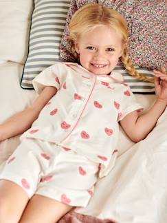Meisje-Pyjama, surpyjama-Pyjamashort met hartjes en "Bisou" opschrift voor meisjes