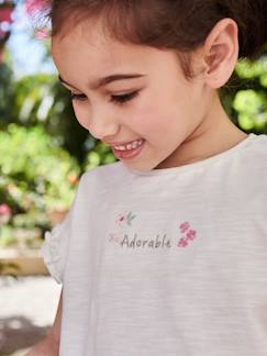 Meisje-T-shirt, souspull-Geborduurd meisjes-T-shirt met 'adorable', korte mouwen, gesmokt