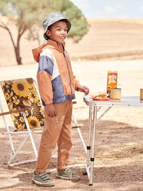 Windjack met capuchon met colorblockeffect voor jongens sinaasappel - vertbaudet enfant 