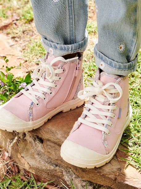 Hoge sneakers met veters en rits voor kinderen rozen - vertbaudet enfant 