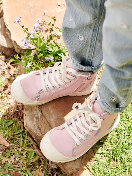 Hoge sneakers met veters en rits voor kinderen rozen - vertbaudet enfant 