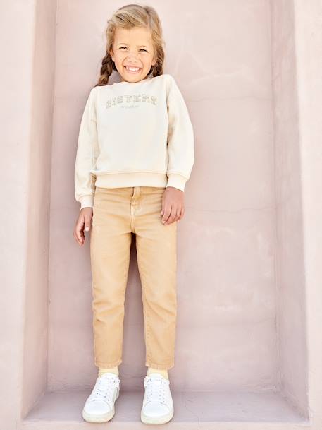 'Mom fit' broek en sjaalriem van katoengaas voor meisjes mosterdgeel+perzik+roze - vertbaudet enfant 