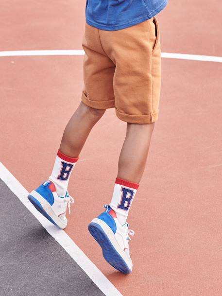 Jongensbermuda van molton chambrayblauw+Donkerblauw+pecannoot - vertbaudet enfant 