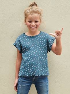 Meisje-T-shirt, souspull-Geribd meisjes-T-shirt met bloemenprint