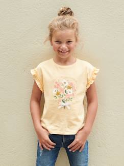 Meisje-T-shirt, souspull-Meisjes-T-shirt met iriserend motief en korte mouwen met ruches