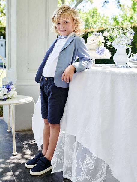 Jongensbermuda van katoen/linnen beige+blauw+donker marineblauw+lichtbeige+saliegroen - vertbaudet enfant 