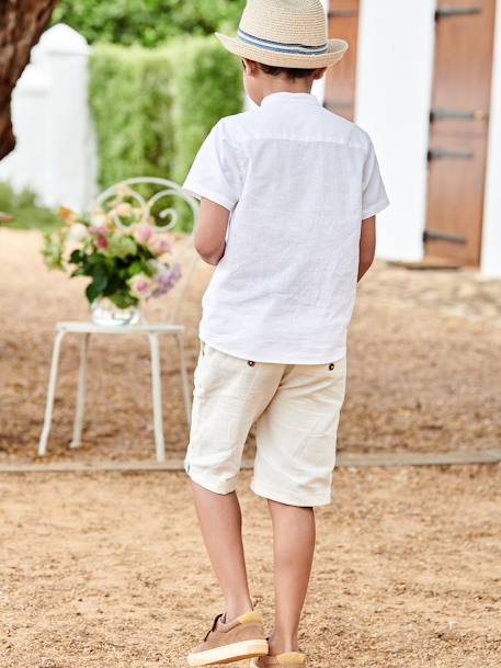 Jongensbermuda van katoen/linnen beige+blauw+donker marineblauw+lichtbeige+saliegroen - vertbaudet enfant 