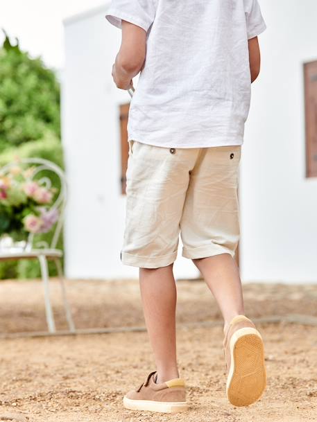Jongensbermuda van katoen/linnen beige+blauw+donker marineblauw+lichtbeige+saliegroen - vertbaudet enfant 