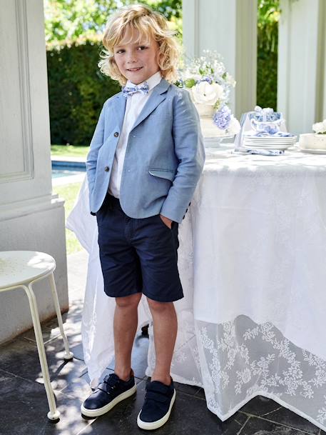 Jongensbermuda van katoen/linnen beige+blauw+donker marineblauw+lichtbeige+saliegroen - vertbaudet enfant 