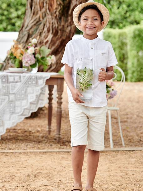 Jongensbermuda van katoen/linnen beige+blauw+donker marineblauw+lichtbeige+saliegroen - vertbaudet enfant 