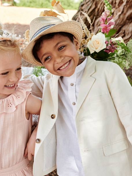 Feestelijk jasje voor jongens van katoen/linnen beige+blauw+donker marineblauw+lichtbeige+saliegroen - vertbaudet enfant 