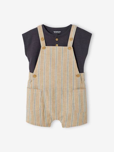 Babyset shirt en tuinbroek met strepen ecru - vertbaudet enfant 
