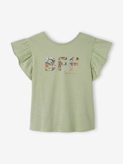 Meisje-T-shirt, souspull-T-shirt-Meisjes-T-shirt met motief en ruches aan de mouwen