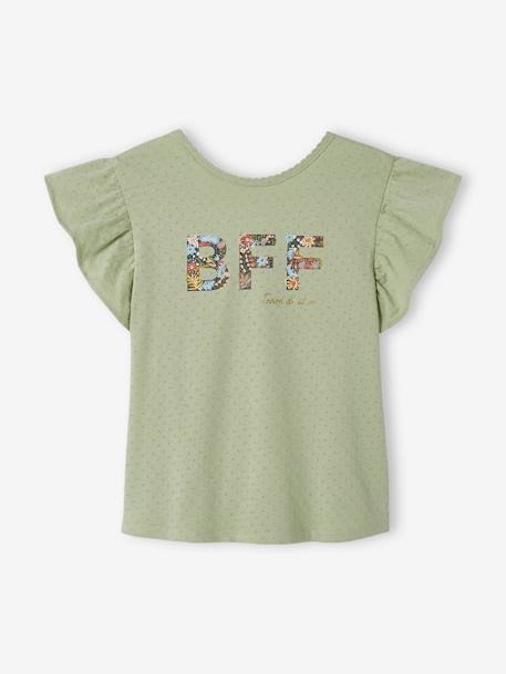 Meisjes-T-shirt met motief en ruches aan de mouwen saliegroen - vertbaudet enfant 