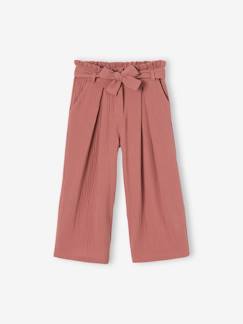 -Wijde korte broek 'paperbag' voor meisjes, van katoengaas