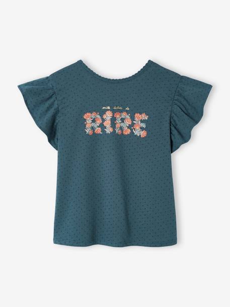 Meisjes-T-shirt met motief en ruches aan de mouwen inktblauw+saliegroen - vertbaudet enfant 