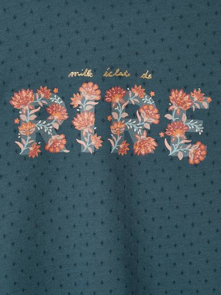 Meisjes-T-shirt met motief en ruches aan de mouwen inktblauw+saliegroen - vertbaudet enfant 