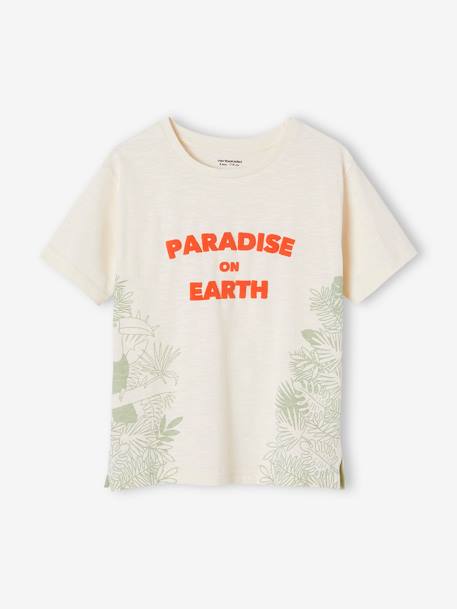 T-shirt met exotische motieven en opschrift in zwelinkt voor jongens ecru - vertbaudet enfant 