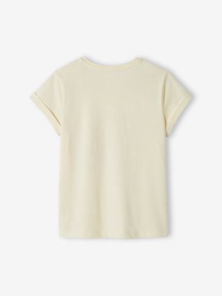 T-shirt met iriserende boodschap voor meisjes met gesmokte schouders ecru - vertbaudet enfant 