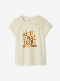 T-shirt met iriserende boodschap voor meisjes met gesmokte schouders  - vertbaudet enfant