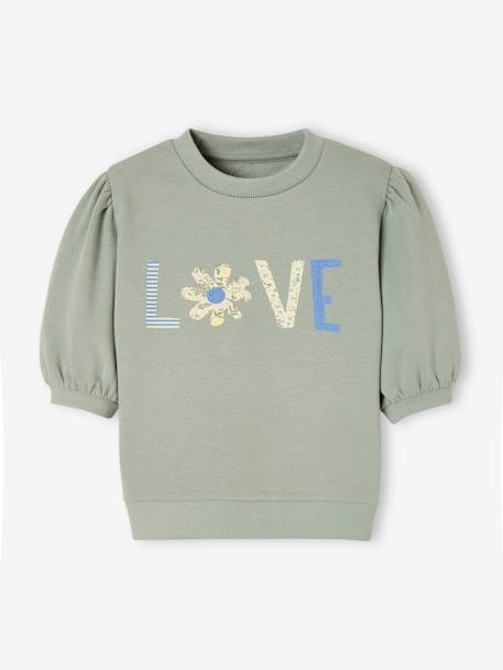 Sweatshirt 'love' voor meisjes met korte pofmouwen blauwgroen - vertbaudet enfant 