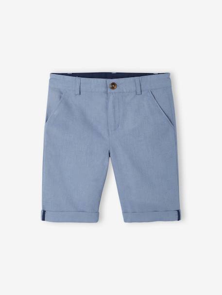 Jongensbermuda van katoen/linnen beige+blauw+donker marineblauw+lichtbeige+saliegroen - vertbaudet enfant 