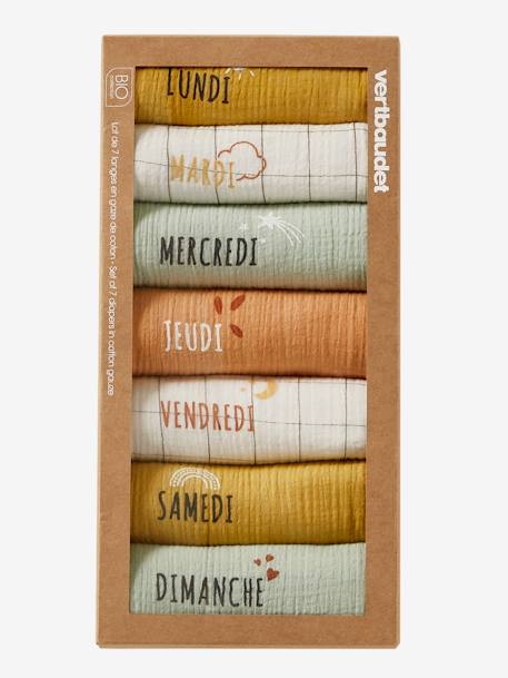 Set van 7 biologisch katoenen* gaasluiers WIT MIDDEN UNI MET DECOR - vertbaudet enfant 