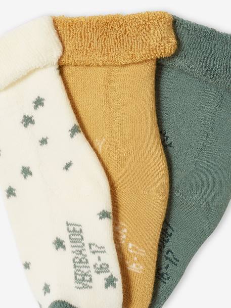 Set van 3 paar sokjes met sterren, wolk en zon voor meisjesbaby's saliegroen - vertbaudet enfant 