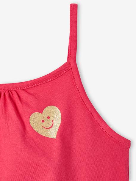 Set van 2 basic meisjeshemdjes met dunne bandjes ecru+framboos+saliegroen - vertbaudet enfant 