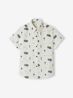 Jongens-Overhemd-Overhemd met korte mouwen in surfstijl voor jongens met een vleugje linnen