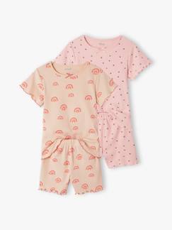 Meisje-Pyjama, surpyjama-Set van 2 bedrukte meisjes pyjamashorts van ribtricot