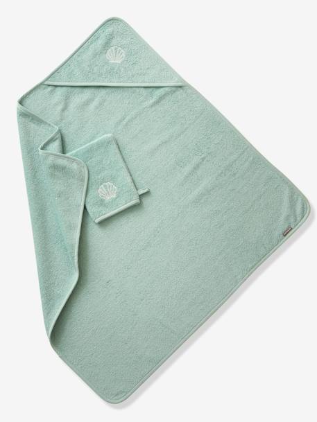 Badcape + washand personaliseerbaar Oeko-Tex® blauwgroen+framboos+medium blauw+oker+poederroze+wit+zeegroen - vertbaudet enfant 