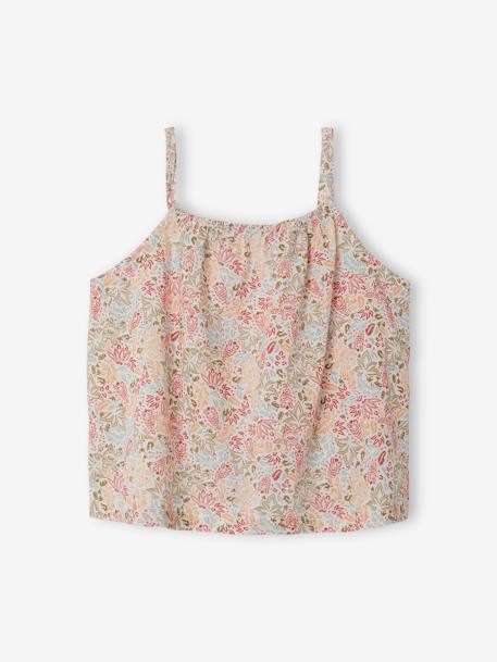 Blouse met dunne bandjes en exotische motieven voor meisjes ecru - vertbaudet enfant 